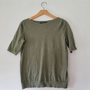 Banana Republic Stretch Cotton Olive Green Short Sleeve Sweater Boat Neck Small